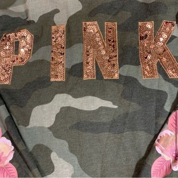 PINK VS CAMO FLORAL BLING HOODIE L - Picture 4 of 7